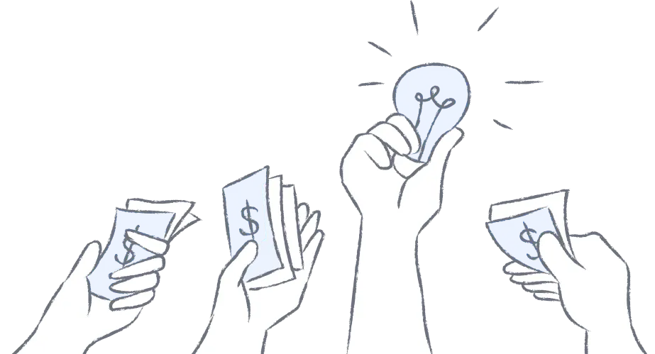 Hands holding referral rewards and a light bulb